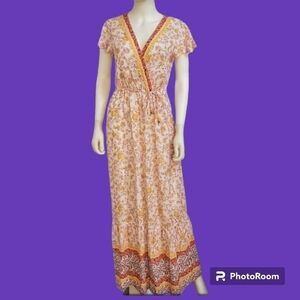 BEBOP 1990s Floral Faux Wrap Surplice Festival Maxi Dress Medium